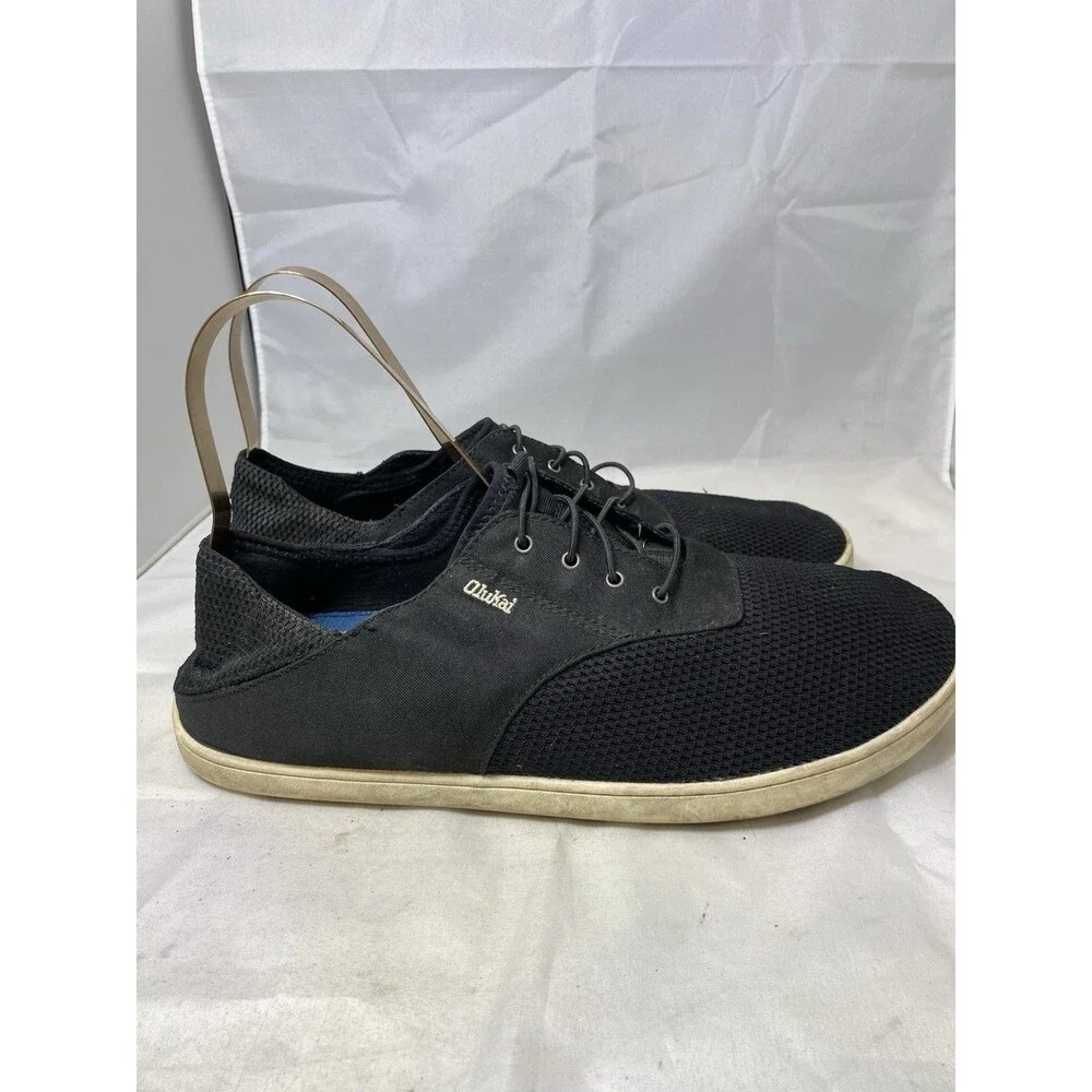 Olukai Nohea Moku Casual Boat Shoes Black Loafers Mens Size 12 Laces Comfort